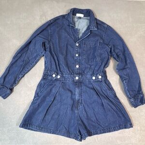 Women’s Universal Thread Long Sleeve Denim Romper Pockets Blue Size 12
